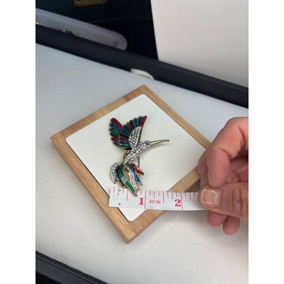 Colorful Hummingbird Brooch Pin With Rhinestones & Enamel Finish - Picture 4 of 9